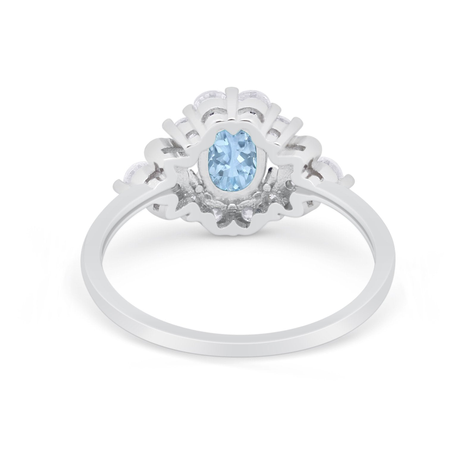 Oval Wedding Ring Vintage Simulated Aquamarine CZ 925 Sterling Silver