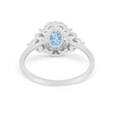 Oval Wedding Ring Vintage Simulated Aquamarine CZ 925 Sterling Silver