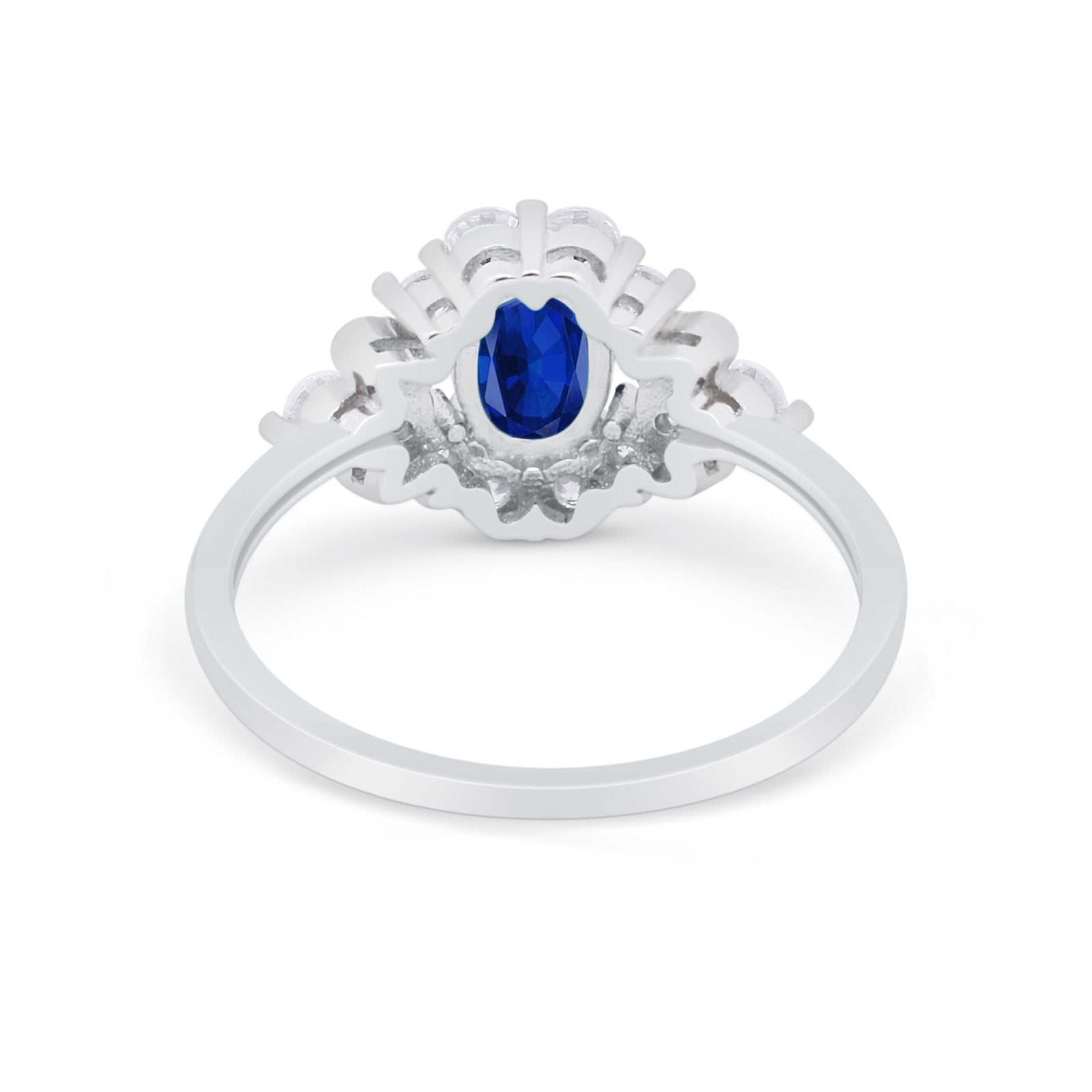 Oval Wedding Ring Vintage Art Deco Round Simulated Blue Sapphire CZ 925 Sterling Silver