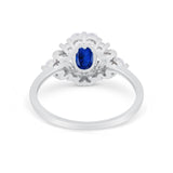 Oval Wedding Ring Vintage Art Deco Round Simulated Blue Sapphire CZ 925 Sterling Silver