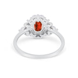 Oval Wedding Ring Vintage Art Deco Round Simulated Garnet CZ 925 Sterling Silver