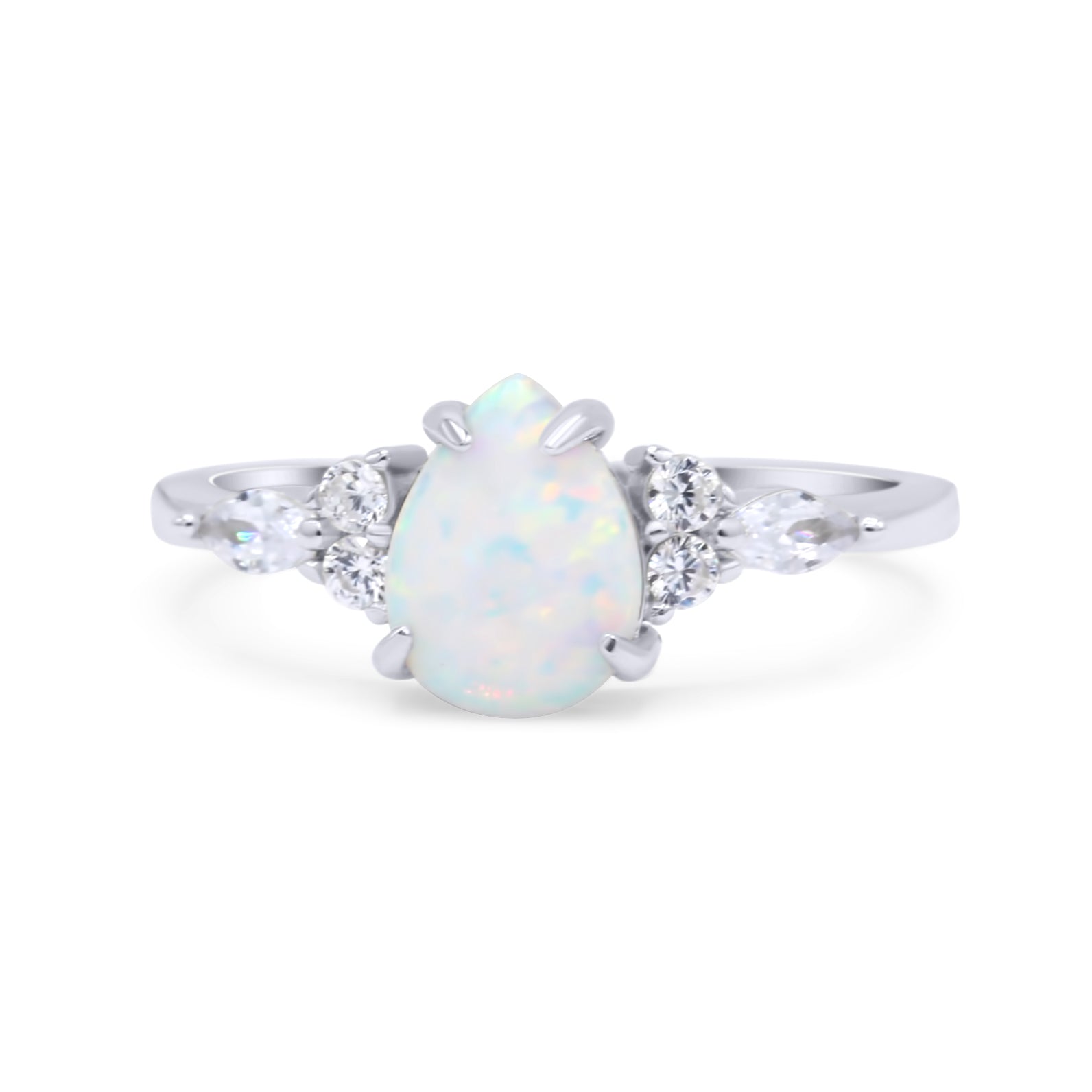 Pear Art Deco Five Stone Engagement Bridal Ring Simulated Cubic Zirconia 925 Sterling Silver