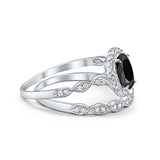Halo Bridal Set Piece Oval Simulated Black CZ Ring 925 Sterling Silver
