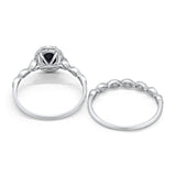 Halo Bridal Set Piece Oval Simulated Black CZ Ring 925 Sterling Silver