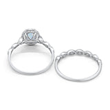 Halo Bridal Set Piece Art Deco Oval Lab Created White Opal Ring 925 Sterling Silver