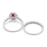Halo Bridal Set Piece Oval Simulated Ruby CZ Ring 925 Sterling Silver