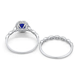 Halo Bridal Set Piece Oval Simulated Blue Sapphire CZ Ring 925 Sterling Silver