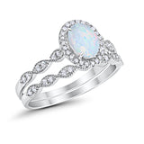 Halo Bridal Set Piece Art Deco Oval Lab Created White Opal Ring 925 Sterling Silver