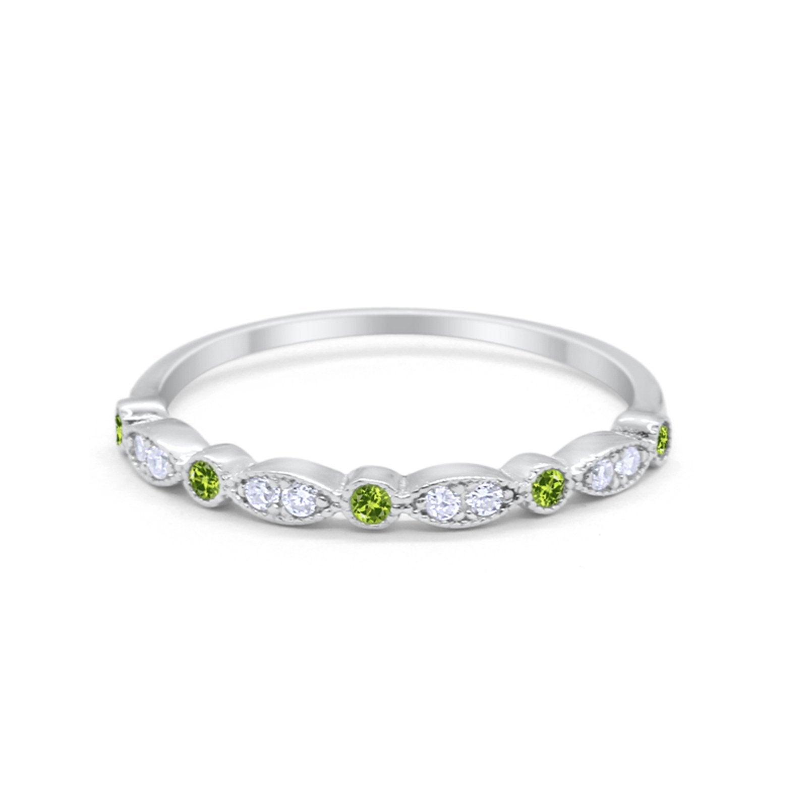 Art Deco Wedding Ring Round Eternity Simulated Peridot CZ 925 Sterling Silver