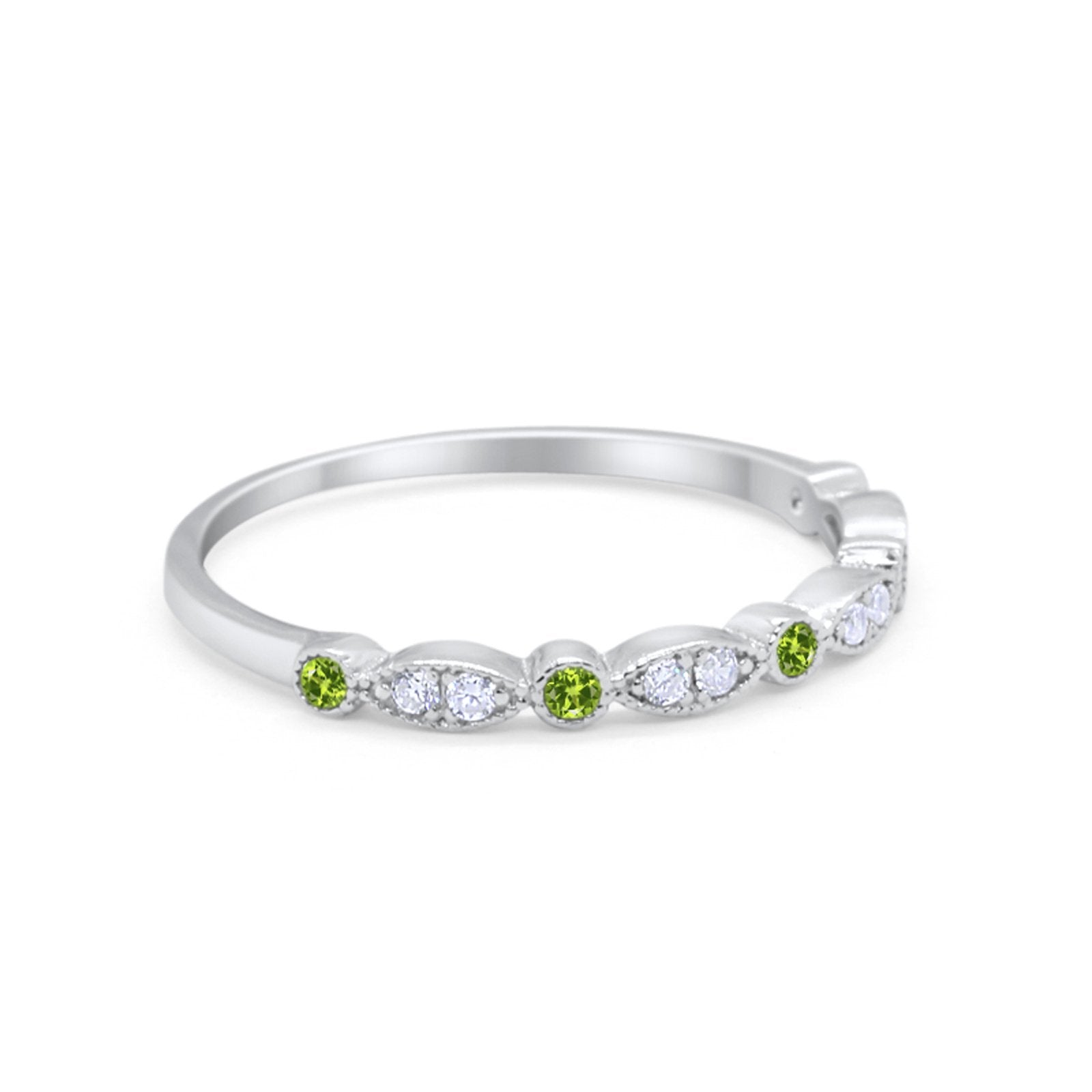 Art Deco Wedding Ring Round Eternity Simulated Peridot CZ 925 Sterling Silver
