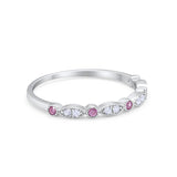 Half Eternity Wedding Band Round Simulated Pink CZ 925 Sterling Silver