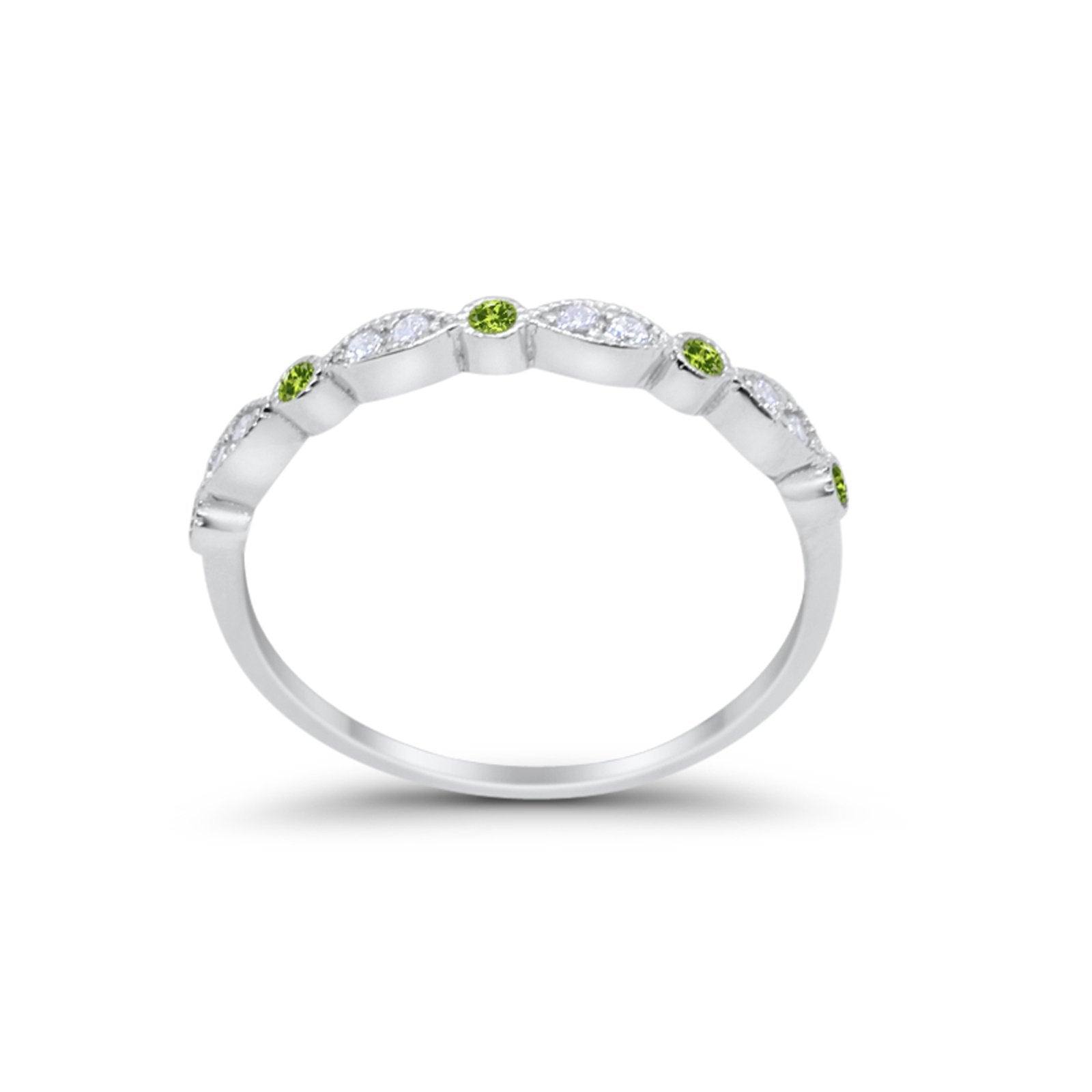 Art Deco Wedding Ring Round Eternity Simulated Peridot CZ 925 Sterling Silver