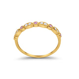 Half Eternity Wedding Band Round Yellow Tone, Simulated Pink CZ 925 Sterling Silver