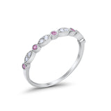 Half Eternity Wedding Band Round Simulated Pink CZ 925 Sterling Silver
