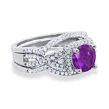 Three Piece Wedding Ring Simulated Amethyst CZ 925 Sterling Silver