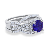 Three Piece Wedding Ring Simulated Blue Sapphire CZ 925 Sterling Silver