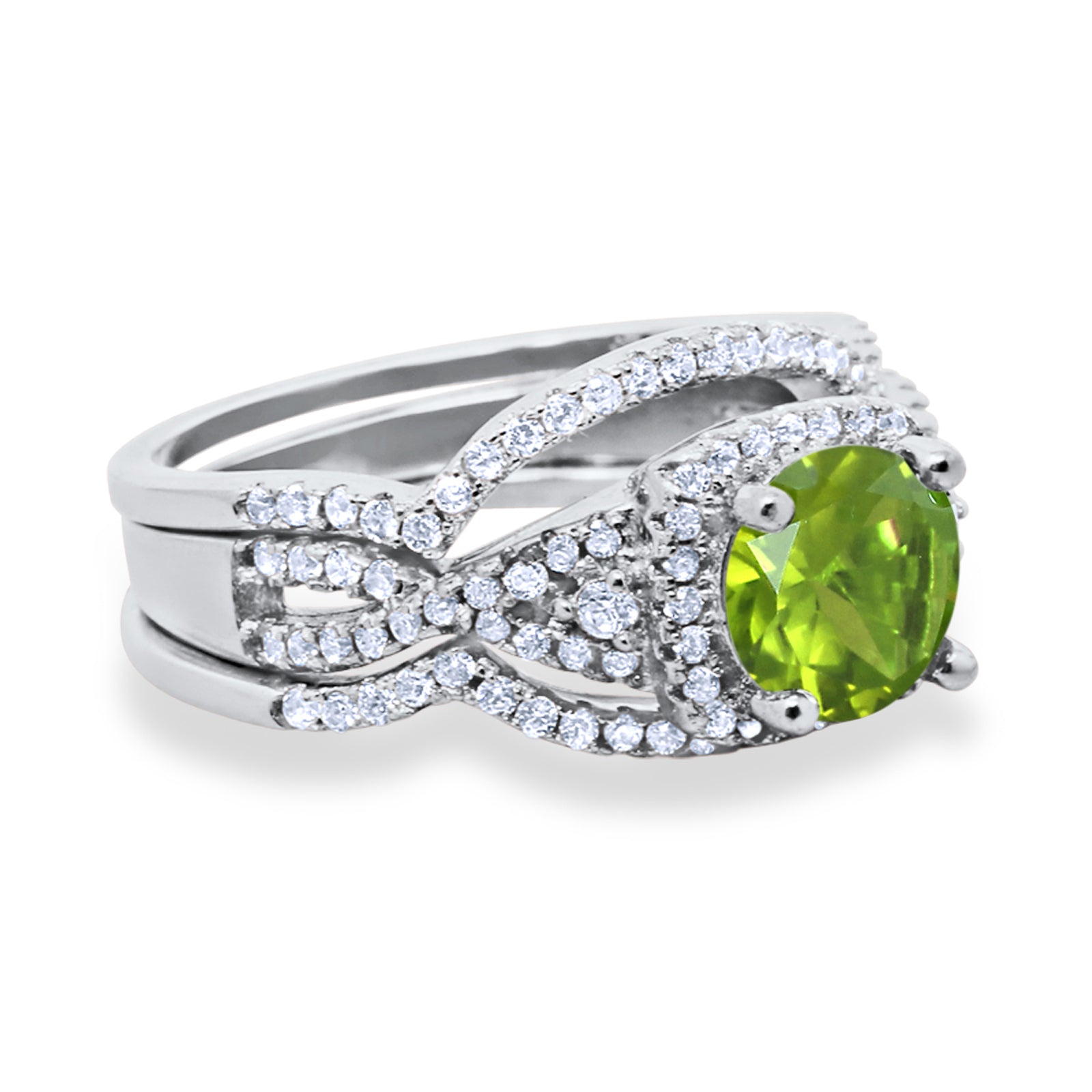 Three Piece Wedding Ring Simulated Peridot CZ 925 Sterling Silver