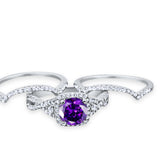Three Piece Wedding Ring Simulated Amethyst CZ 925 Sterling Silver