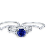 Three Piece Wedding Ring Simulated Blue Sapphire CZ 925 Sterling Silver