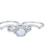 Trio Set Piece Wedding Ring Lab White Opal Round CZ 925 Sterling Silver