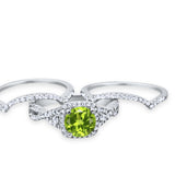 Three Piece Wedding Ring Simulated Peridot CZ 925 Sterling Silver