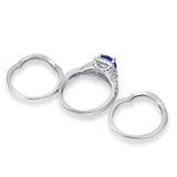 Three Piece Wedding Ring Simulated Blue Sapphire CZ 925 Sterling Silver