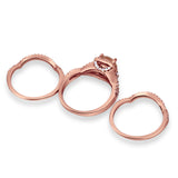 Halo Wedding Trio Set Piece Ring Rose Tone, Simulated Morganite CZ 925 Sterling Silver