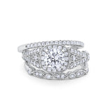 Three Piece Art Deco Bridal Wedding Ring Simulated Cubic Zirconia 925 Sterling Silver