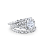 Three Piece Art Deco Bridal Wedding Ring Simulated Cubic Zirconia 925 Sterling Silver