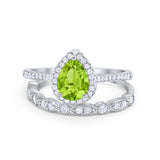 Teardrop Bridal Piece Wedding Ring Simulated Peridot CZ Art Deco Band 925 Sterling Silver