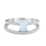 Art Deco Two Piece Wedding Ring Radiant Lab Created White Opal 925 Sterling Silver