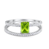 Art Deco Two Piece Wedding Ring Radiant Simulated Peridot CZ 925 Sterling Silver