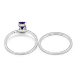 Art Deco Two Piece Wedding Ring Radiant Simulated Amethyst CZ 925 Sterling Silver