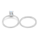Art Deco Two Piece Wedding Ring Radiant Lab Created White Opal 925 Sterling Silver