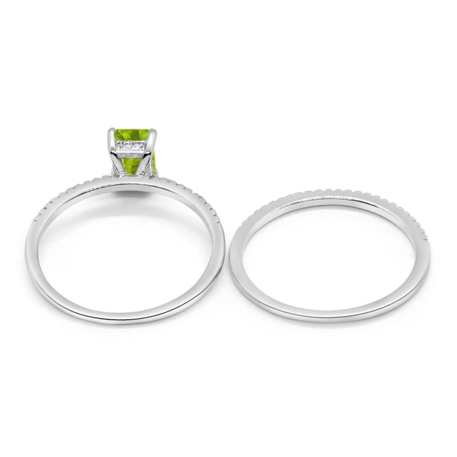 Art Deco Two Piece Wedding Ring Radiant Simulated Peridot CZ 925 Sterling Silver