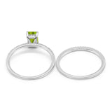 Art Deco Two Piece Wedding Ring Radiant Simulated Peridot CZ 925 Sterling Silver