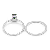 Art Deco Two Piece Wedding Radiant Simulated Rainbow CZ Ring 925 Sterling Silver