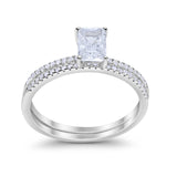Art Deco Two Piece Wedding Radiant Simulated Cubic Zirconia Ring 925 Sterling Silver