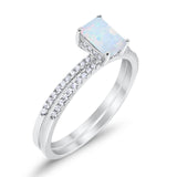Art Deco Two Piece Wedding Ring Radiant Lab Created White Opal 925 Sterling Silver