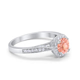 Halo Art Deco Engagement Ring Round Simulated Morganite CZ 925 Sterling Silver