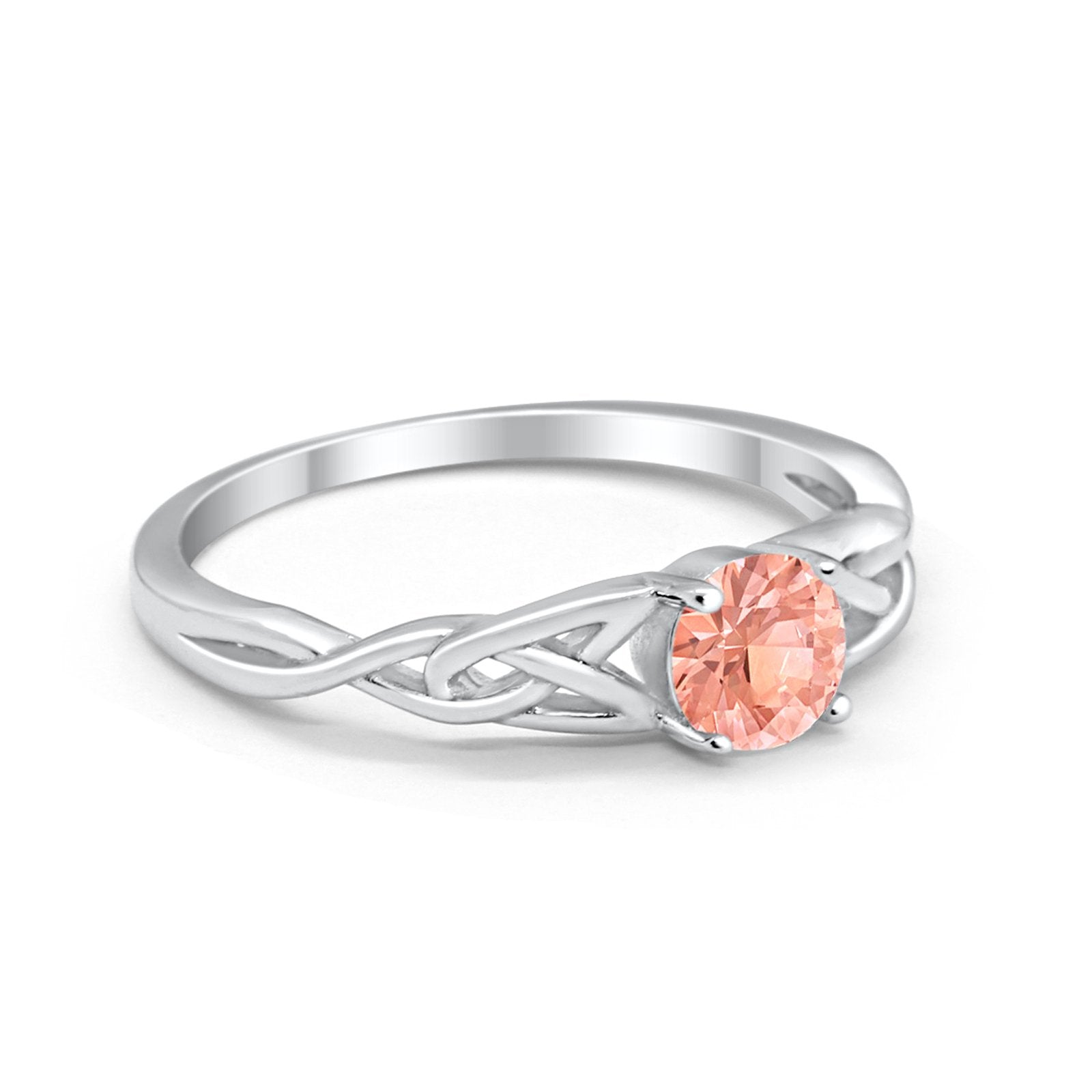 Solitaire Trinity Engagement Ring Simulated Morganite CZ 925 Sterling Silver