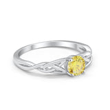 Solitaire Trinity Engagement Ring Simulated Yellow CZ 925 Sterling Silver
