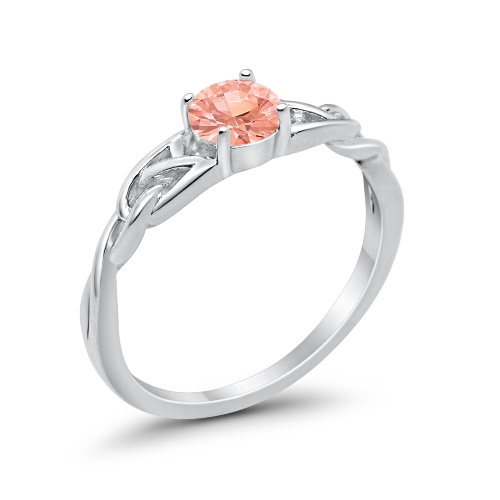 Solitaire Trinity Engagement Ring Simulated Morganite CZ 925 Sterling Silver