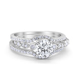 Trio Set Three Piece Wedding Ring Round Simulated Cubic Zirconia 925 Sterling Silver
