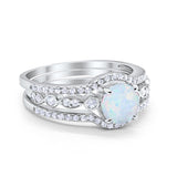 Trio Set Three Piece Wedding Ring Round Lab White Opal 925 Sterling Silver