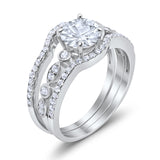 Trio Set Three Piece Wedding Ring Round Simulated Cubic Zirconia 925 Sterling Silver