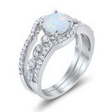 Trio Set Three Piece Wedding Ring Round Lab White Opal 925 Sterling Silver