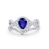Teardrop Wedding Ring Band Piece Simulated Blue Sapphire CZ 925 Sterling Silver