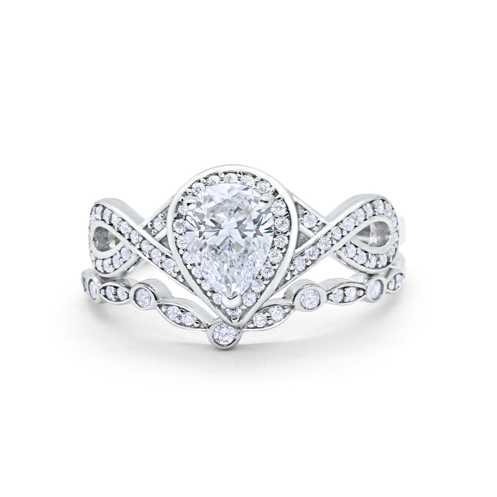 Teardrop Wedding Ring Band Piece Simulated CZ 925 Sterling Silver