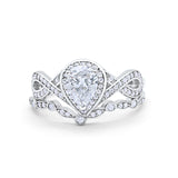 Teardrop Wedding Ring Band Piece Simulated CZ 925 Sterling Silver